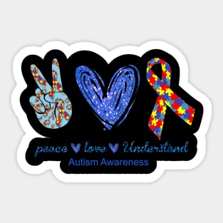 Peace Sign Heart Peace Love Understand Autism Awareness Gift Sticker